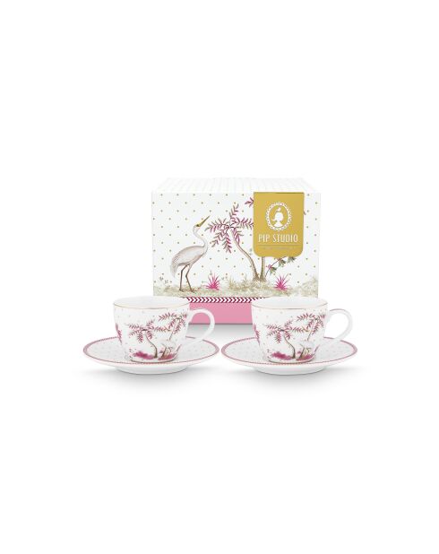 Coffret 2 Paires tasses café Jolie pois blanc/Or - 120ml