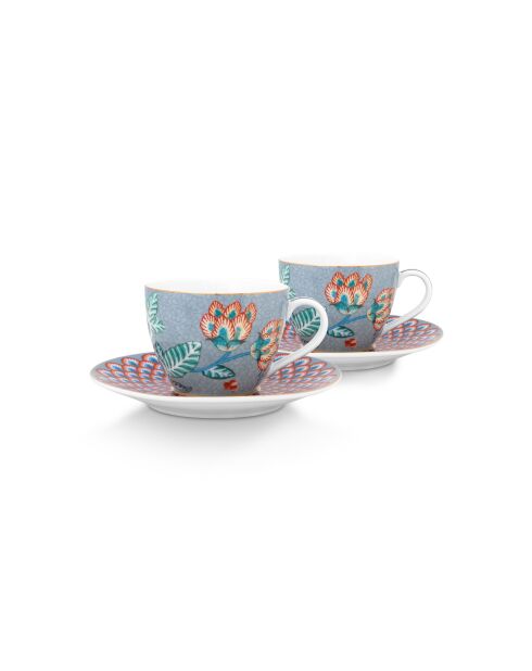 Set mit 2 Paar Flower Festival Kaffeetassen, hellblau — 120 ml