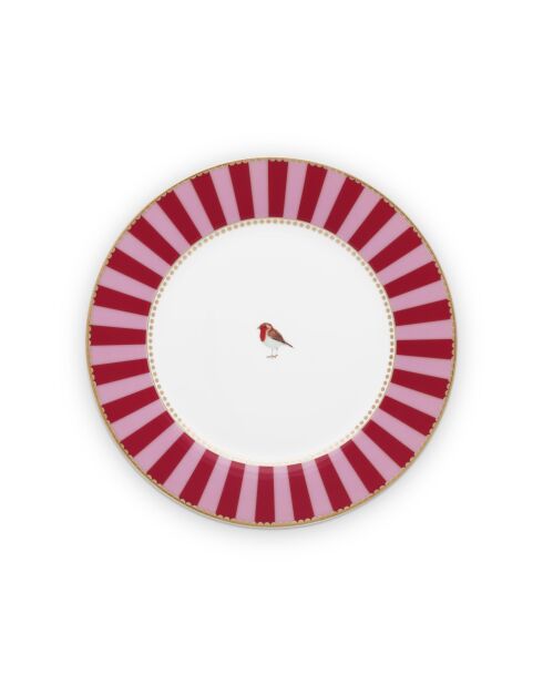 6 Love Birds Dessertteller mit rotem, rosafarbenem Band, 21 cm