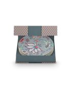 Set de regalo de 4 platos para festivales de flores de color azul claro, 17 cm