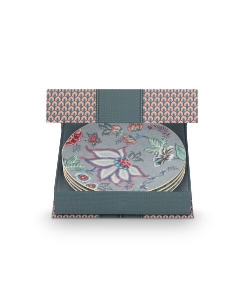 Set de regalo de 4 platos para festivales de flores de color azul claro, 17 cm