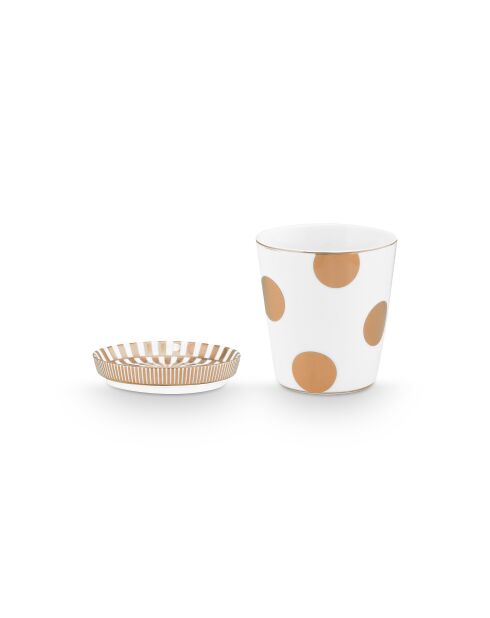 Petit Mug sans anse 290 ml & repose sachet Dot Delight blanc / Or - 20cm