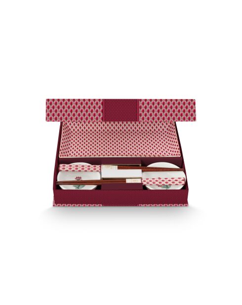 Coffret Cadeau 6 pcs 2 plateaux 23x11,5cm + 2 bols 8cm + 2 paires de baguettes - 2,2x11,5x23cm