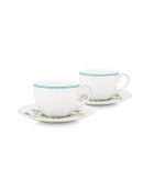 Set mit 2 Paar hübschen Teetassen, weiß/goldfarben, 280 ml