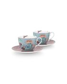 Set mit 2 Paar Teetassen Flower Festival hellblau - 280 ml