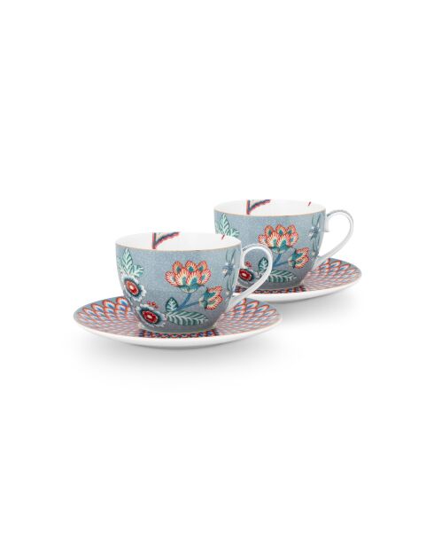 Set mit 2 Paar Teetassen Flower Festival hellblau - 280 ml