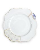 6 weiße Speiseteller, königlich dekoriert, 28 cm