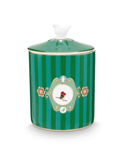 Love Birds Medallion Green Stripes snoepdoos - 19,5x13,5x14cm