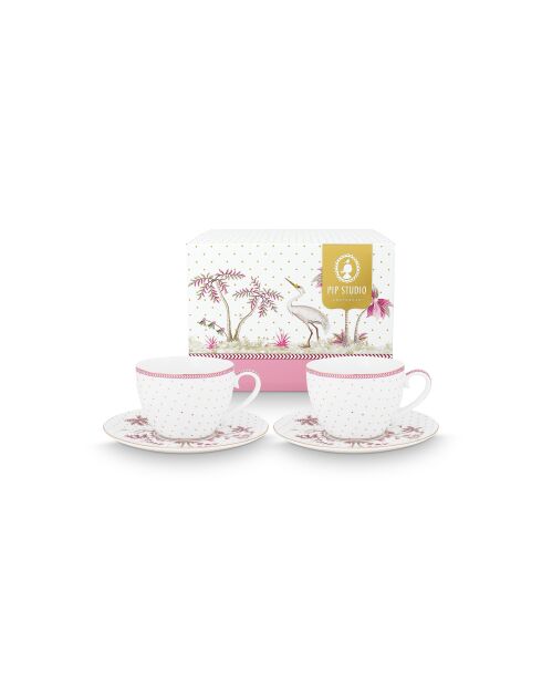 Set mit 2 Paar hübschen Teetassen, weiß/goldfarben, 280 ml