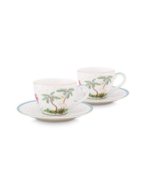 Coffret 2 Paires tasses café Jolie pois blanc/or - 120ml