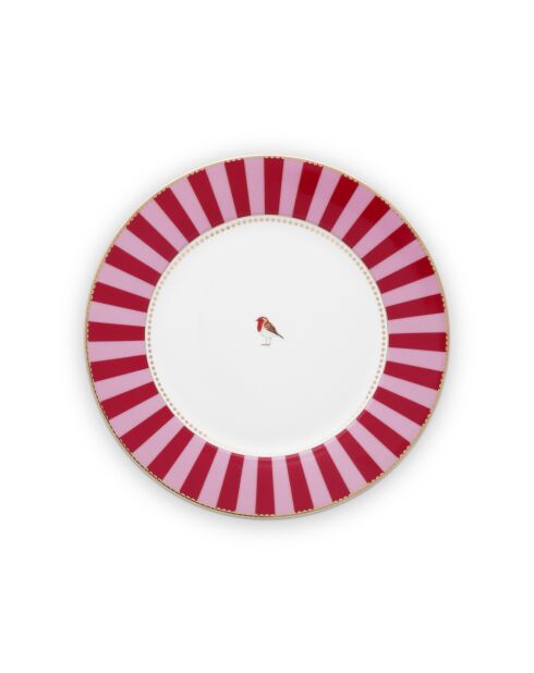 6 Love Birds Speiseteller, rot/rosa gestreift, 26,5 cm