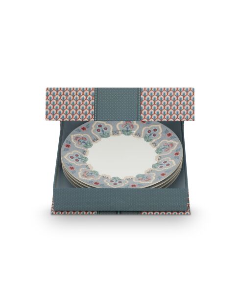 Set de regalo de 4 platos para festivales de flores de color azul claro, 21 cm