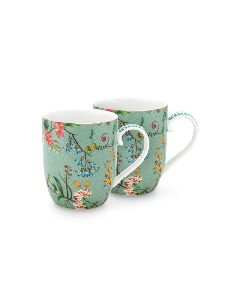 Coffret 2 petits mugs Jolie fleur bleus - 145ml