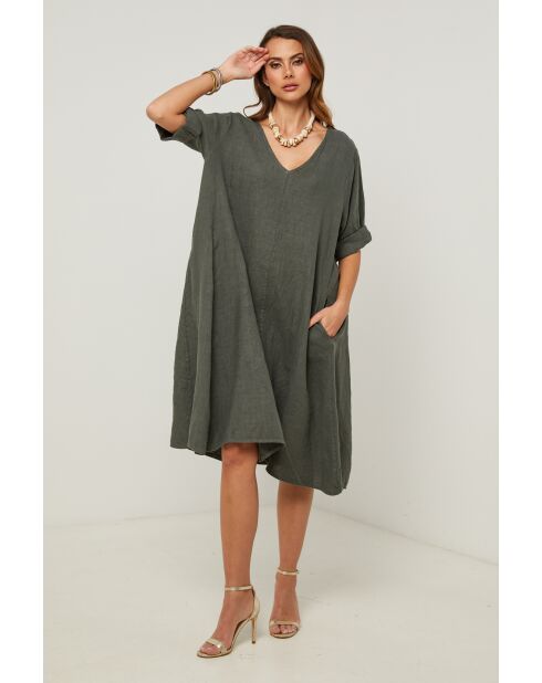 Khakifarbenes Leinenkleid Galinia