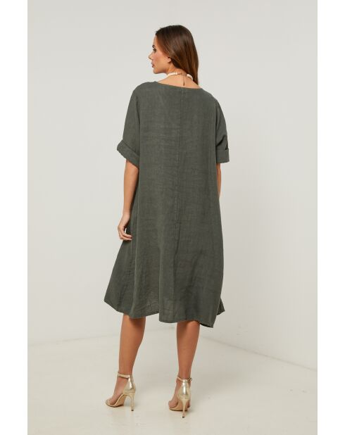 Khakifarbenes Leinenkleid Galinia