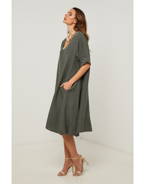 Khakifarbenes Leinenkleid Galinia