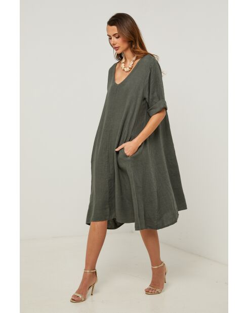 Khakifarbenes Leinenkleid Galinia