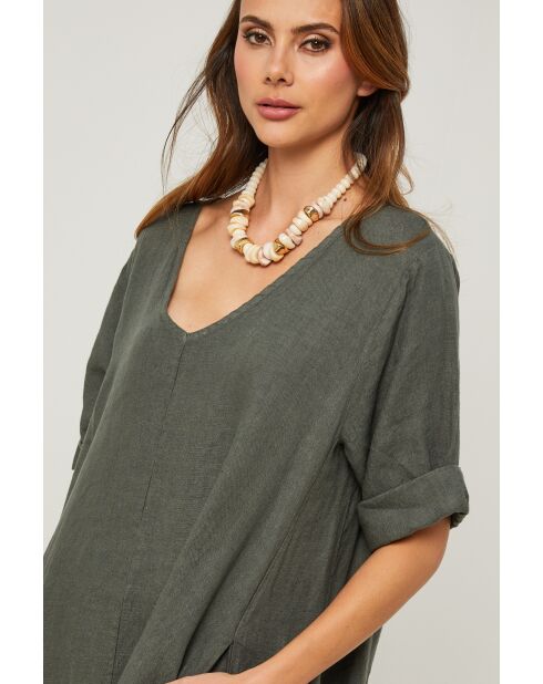 Khakifarbenes Leinenkleid Galinia