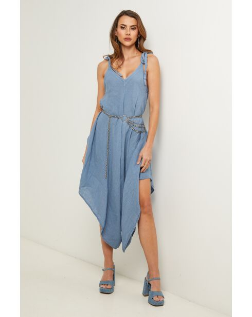 Iwel indigokleurige linnen jurk