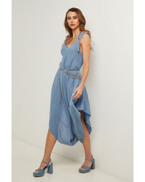 Iwel indigokleurige linnen jurk