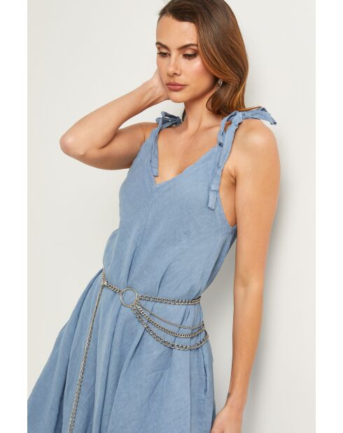 Iwel indigokleurige linnen jurk