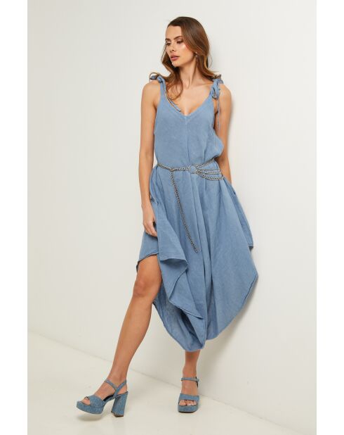 Iwel indigokleurige linnen jurk