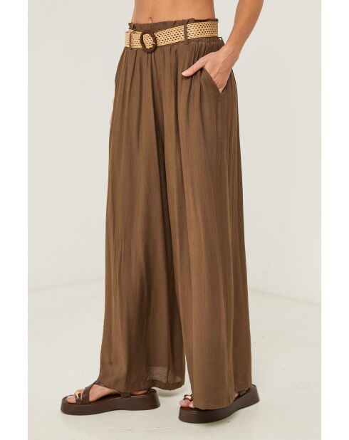 Pantaloni color moka con frange