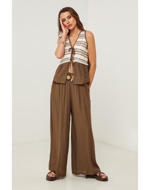 Pantaloni color moka con frange