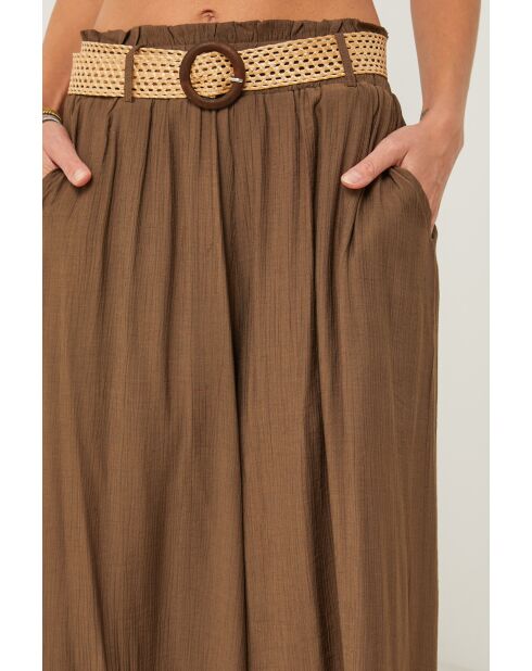 Pantaloni color moka con frange