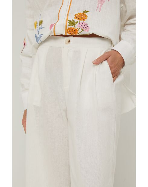 Pantaloni Carbi ecru in cotone