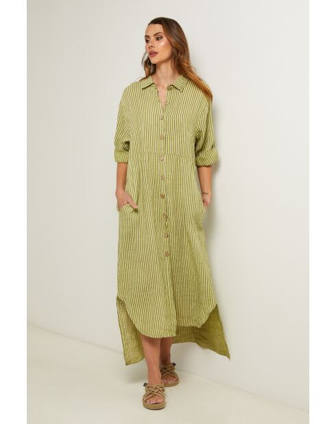 Irine limoengroene linnen jurk