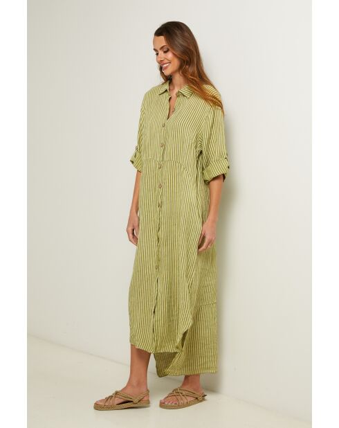 Irine limoengroene linnen jurk