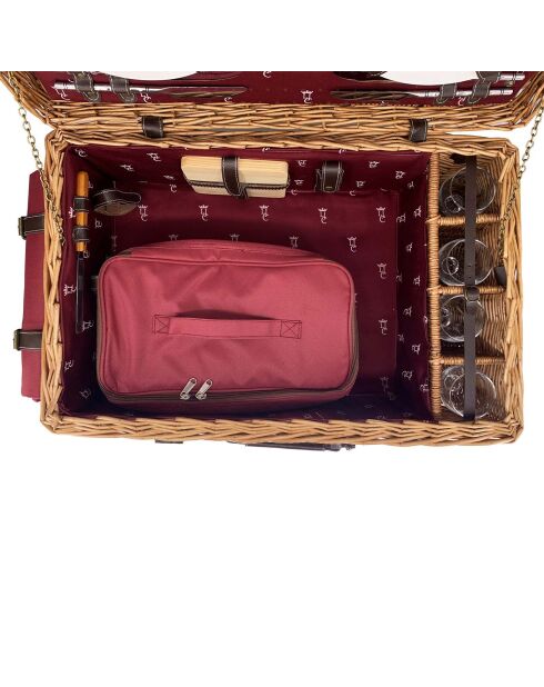 Panier pique-nique Champs elysees en cuir 4 personnes bordeaux - 25L