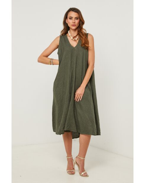 Merkiel kaki linnen jurk