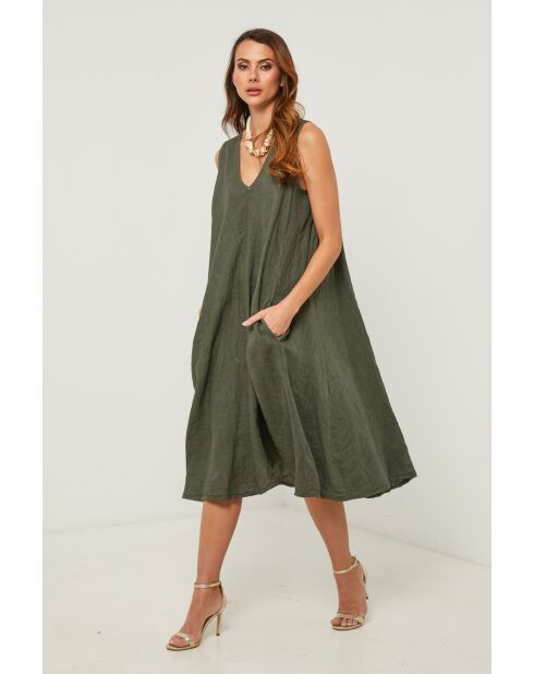 Merkiel kaki linnen jurk