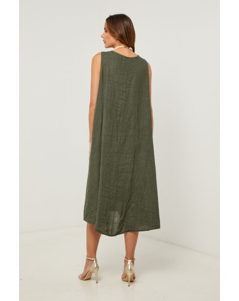 Merkiel kaki linnen jurk