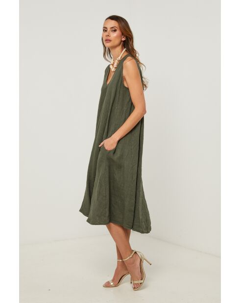 Merkiel kaki linnen jurk