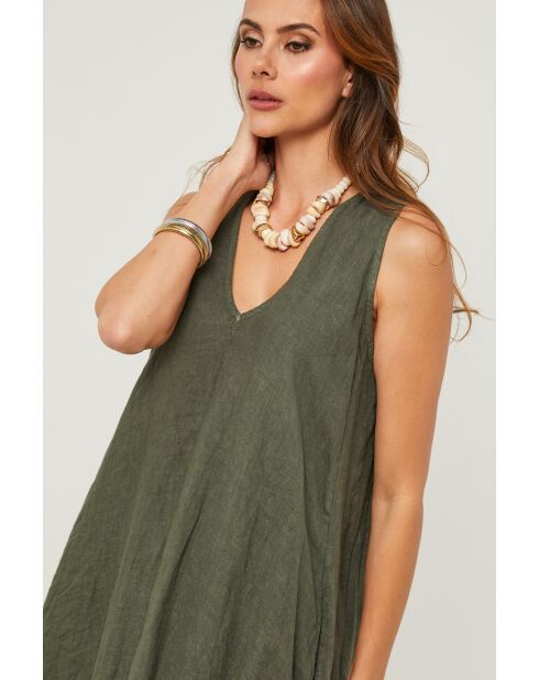 Merkiel kaki linnen jurk