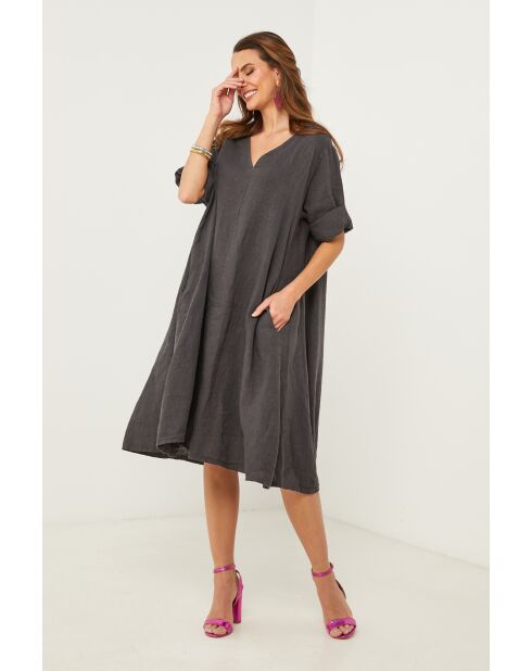 Galinia jurk van carbon linnen