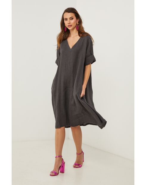 Galinia jurk van carbon linnen