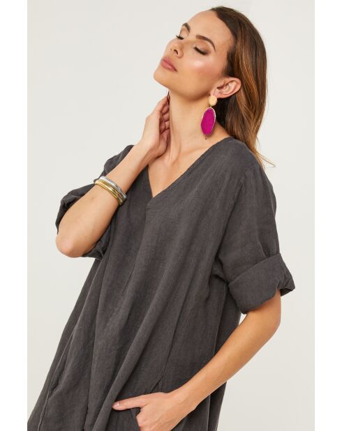 Galinia jurk van carbon linnen