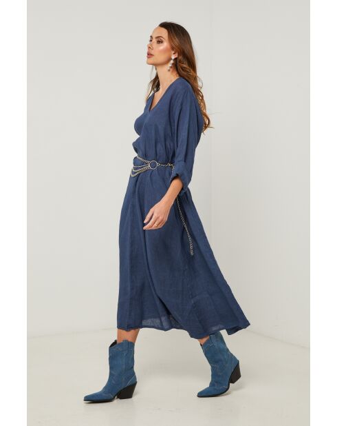 Marineblauwe linnen jurk van Lurcica