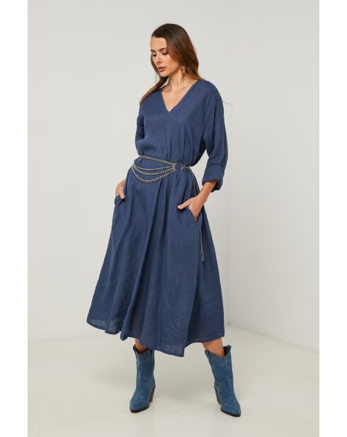 Marineblauwe linnen jurk van Lurcica