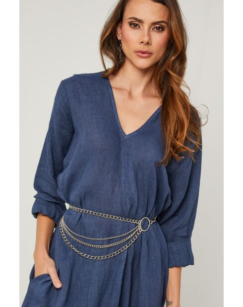 Marineblauwe linnen jurk van Lurcica