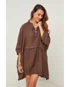 Guela chocolade linnen jurk