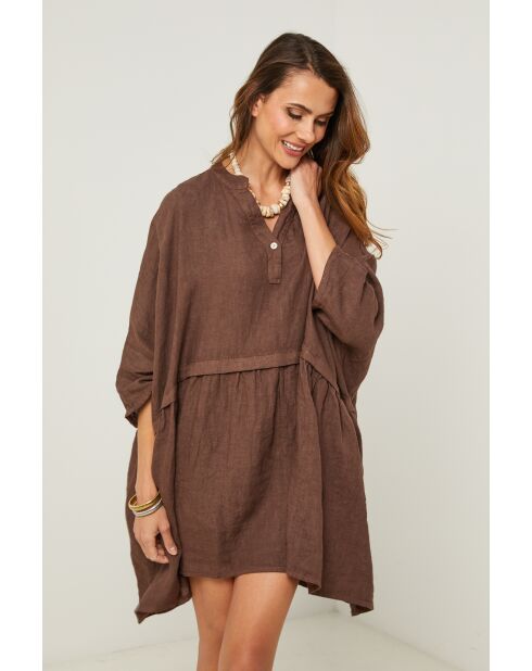 Guela chocolade linnen jurk