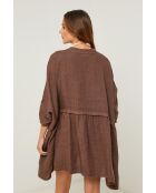 Guela chocolade linnen jurk