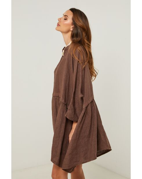 Guela chocolade linnen jurk
