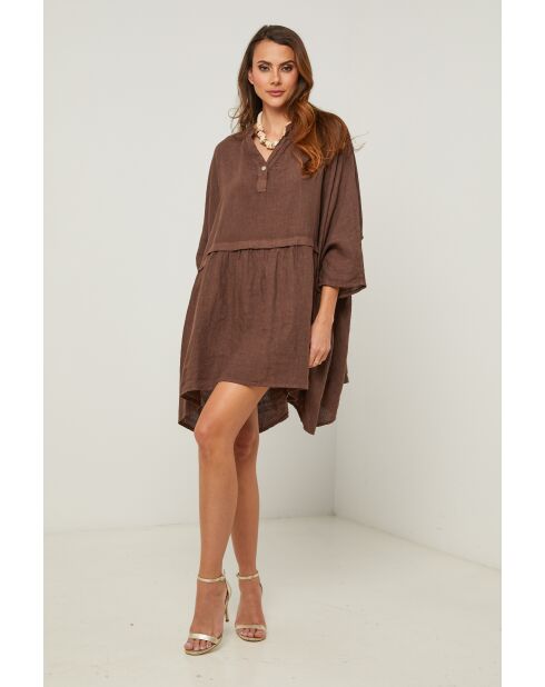 Guela chocolade linnen jurk