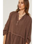 Guela chocolade linnen jurk